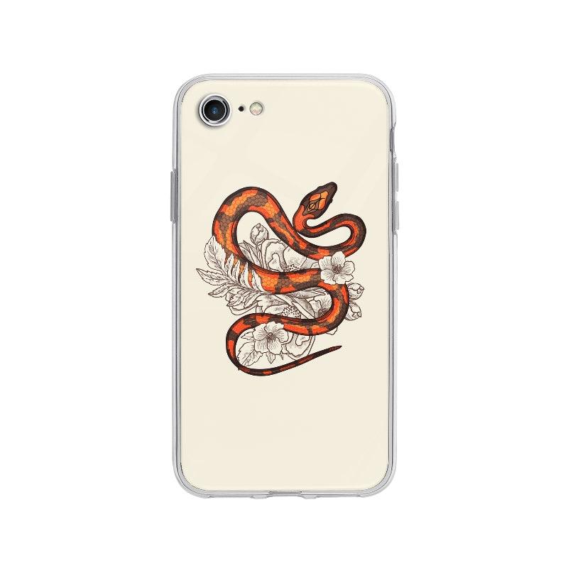 Coque Serpent Orange Et Fleurs pour iPhone 8 - Coque Wiqeo 10€-15€, Alais B, Animaux, Fleur, Illustration, iPhone 8 Wiqeo, Déstockeur de Coques Pour iPhone