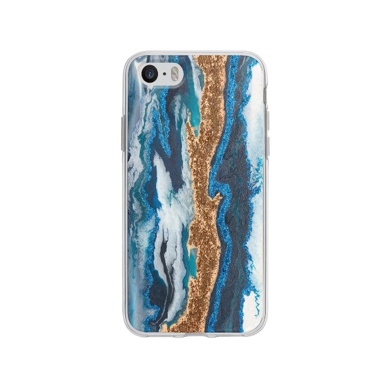 Coque Peinture Bleue Dorée pour iPhone SE - Coque Wiqeo 5€-10€, Abstrait, Amelie Q, iPhone SE Wiqeo, Déstockeur de Coques Pour iPhone