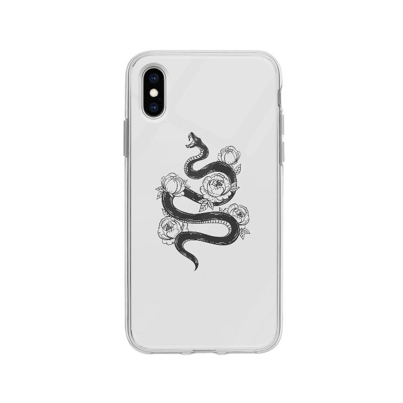 Coque Serpent Et Fleurs Monochromes pour iPhone X - Coque Wiqeo 10€-15€, Animaux, Fleur, Illustration, iPhone X, Iris D Wiqeo, Déstockeur de Coques Pour iPhone