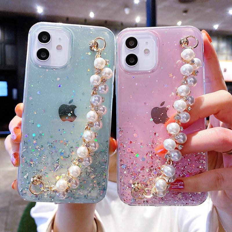 Coque Scintillante avec Chaine de Perles pour iPhone 14 Pro - Coque Wiqeo 15€-20€, Chaine, Coque, iPhone 14 Pro, Scintillante, Silicone, Transparente Wiqeo, Déstockeur de Coques Pour iPhone