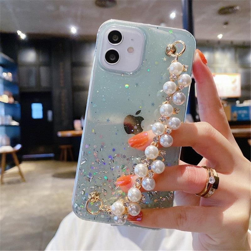 Coque Scintillante avec Chaine de Perles pour iPhone 15 Plus - Coque Wiqeo 15€-20€, Chaine, Coque, iPhone 15 Plus, Scintillante, Silicone, Transparente Wiqeo, Déstockeur de Coques Pour iPhone