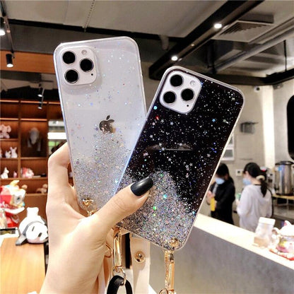 Coque Scintillante et Transparente avec Sangle pour iPhone 12 Pro Max - Coque Wiqeo 10€-15€, Chaine, Coque, iPhone 12 Pro Max, Scintillante, Silicone Wiqeo, Déstockeur de Coques Pour iPhone