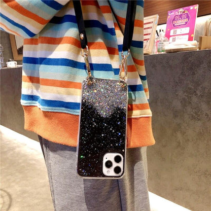 Coque Scintillante et Transparente avec Sangle pour iPhone 13 - Coque Wiqeo 10€-15€, Chaine, Coque, iPhone 13, Scintillante, Silicone Wiqeo, Déstockeur de Coques Pour iPhone