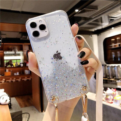 Coque Scintillante et Transparente avec Sangle pour iPhone 13 Pro Max - Coque Wiqeo 10€-15€, Chaine, Coque, iPhone 13 Pro Max, Scintillante, Silicone Wiqeo, Déstockeur de Coques Pour iPhone