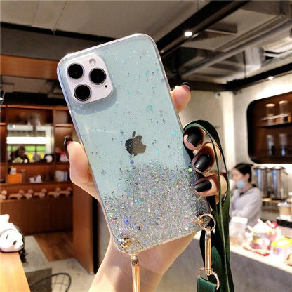 Coque Scintillante et Transparente avec Sangle pour iPhone 13 Pro Max - Coque Wiqeo 10€-15€, Chaine, Coque, iPhone 13 Pro Max, Scintillante, Silicone Wiqeo, Déstockeur de Coques Pour iPhone