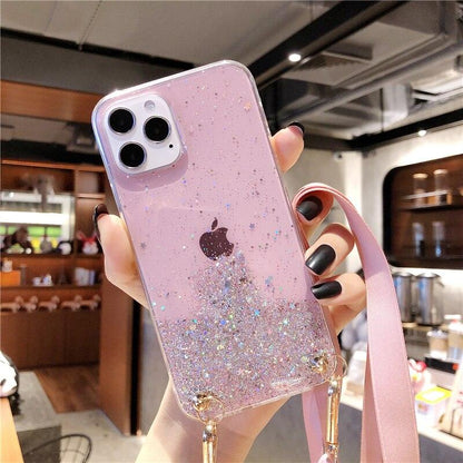 Coque Scintillante et Transparente avec Sangle pour iPhone 13 Pro Max - Coque Wiqeo 10€-15€, Chaine, Coque, iPhone 13 Pro Max, Scintillante, Silicone Wiqeo, Déstockeur de Coques Pour iPhone