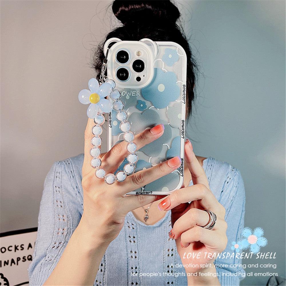 Coque IPhone 15 Pro Max Avec Cordon - Motif Fleur Marguerite - Housse Silicone Mince Anti-choc - Beige